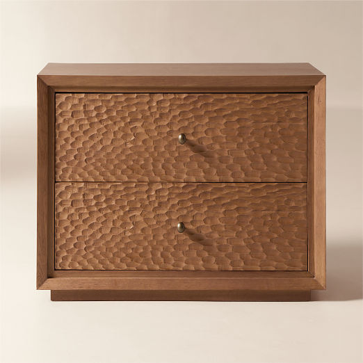 Hawk 32" Carved White Oak 2-Drawer Nightstand Set of 2