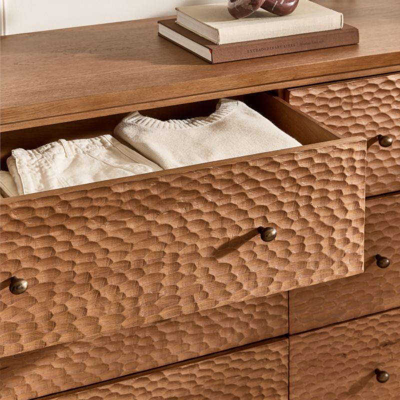 Hawk 70" Carved White Oak 6-Drawer Dresser - image 6 of 7