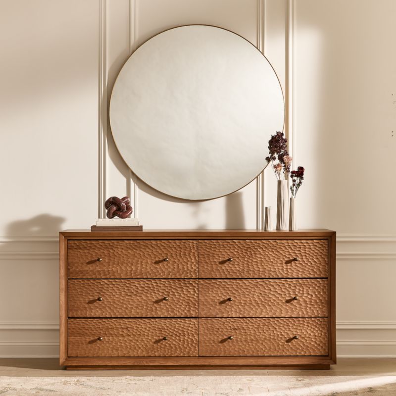 Hawk 70" Carved White Oak 6-Drawer Dresser - image 1 of 7