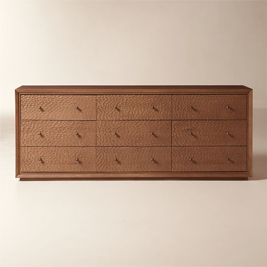 Hawk 90" Carved White Oak 9-Drawer Dresser