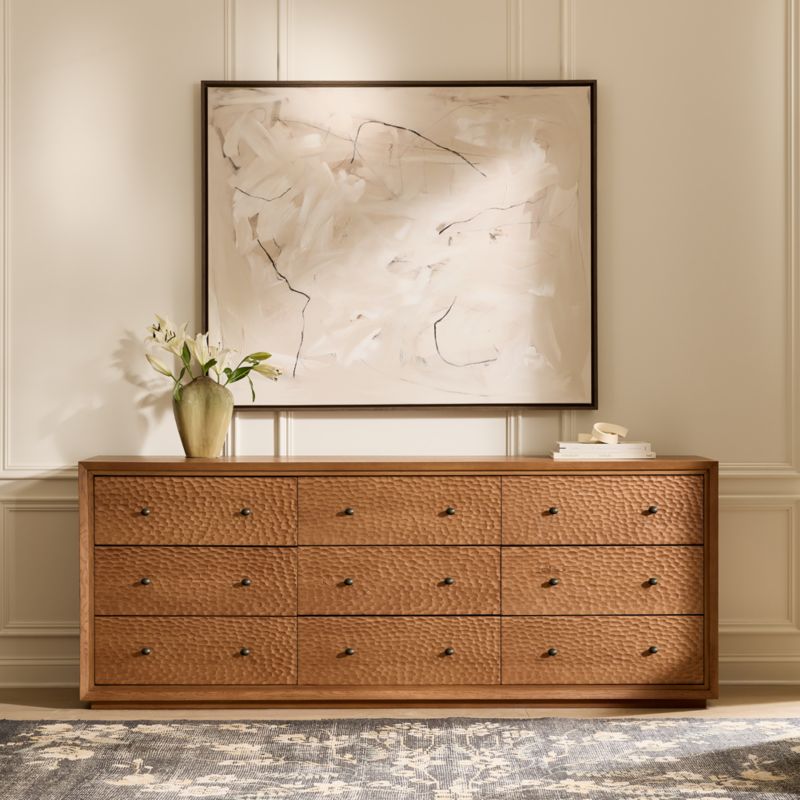 Hawk 90" Carved White Oak 9-Drawer Dresser - image 1 of 8
