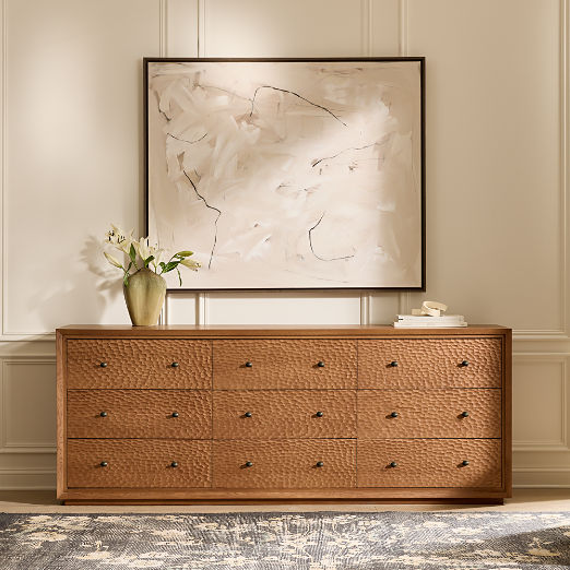 Hawk 90" Carved White Oak 9-Drawer Dresser