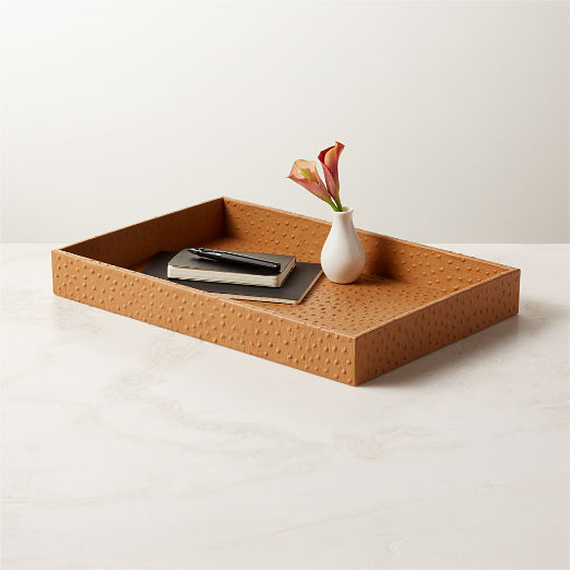 Heath Embossed Tan Leather Tray