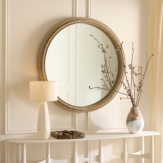 Heath Striped Fabric Round Wall Mirror 48"