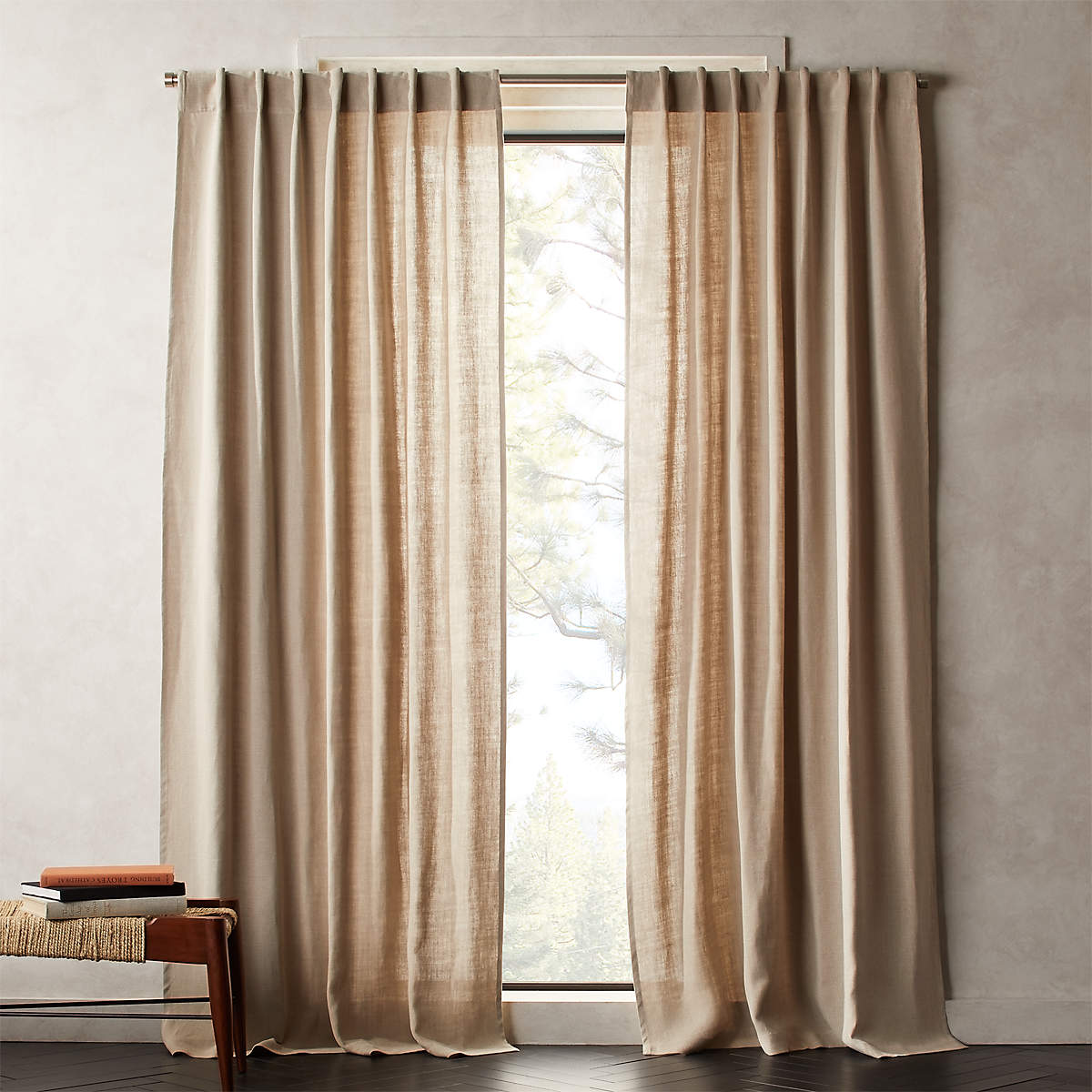 Modern Heavyweight Tan Linen Window Curtain Panel 48