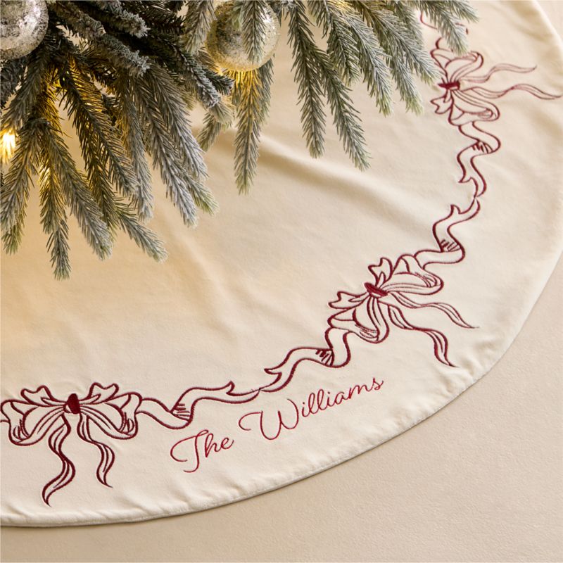 View Heidi Red Bow Velvet Christmas Tree Skirt 48" details