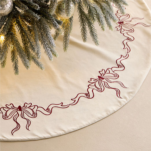 Heidi Red Bow Velvet Christmas Tree Skirt 48"
