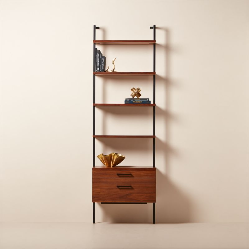 Helix 96" Walnut Bookcase with 2 Drawers - image 2 of 9