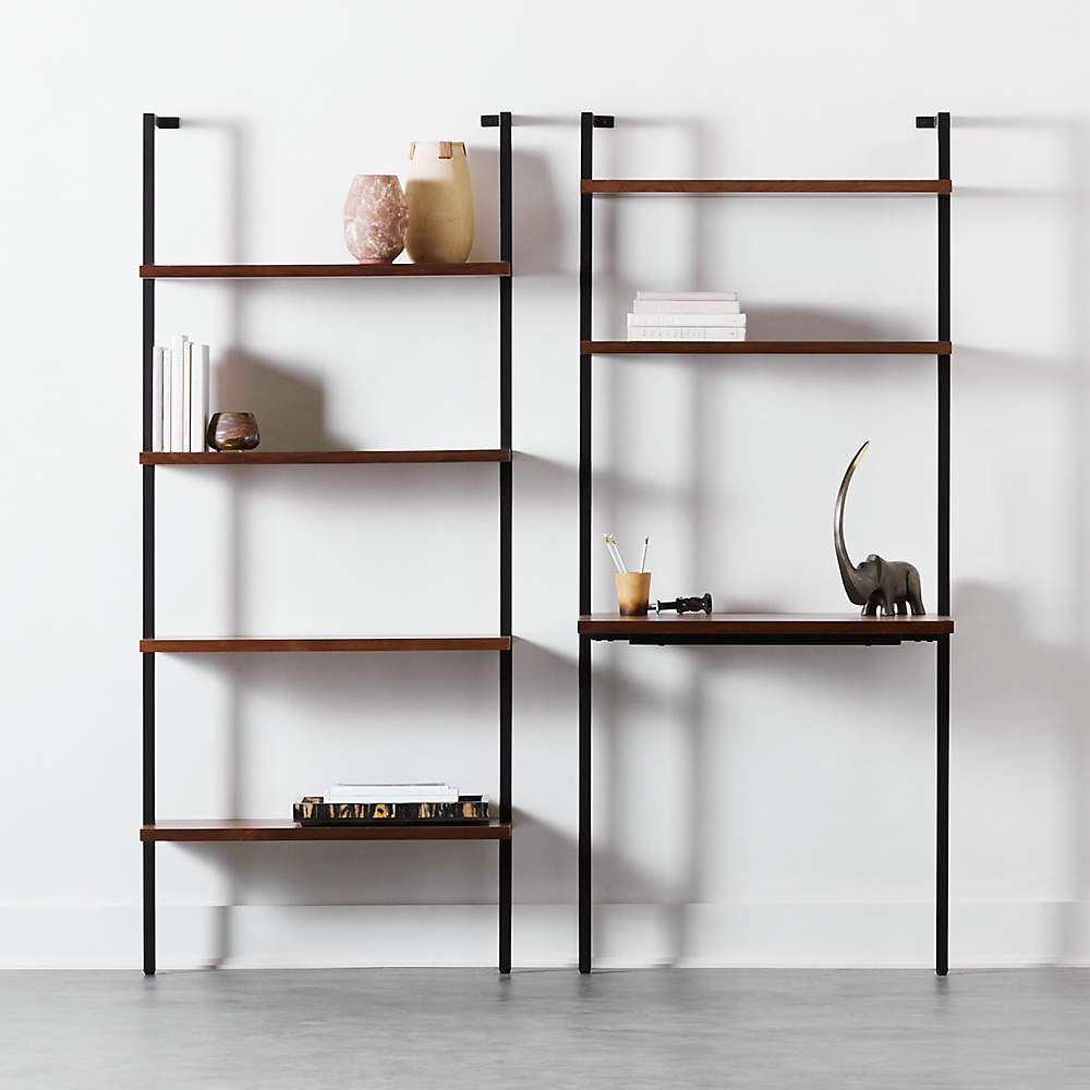 Helix Modern Walnut Wood Wall Mount Desk with Shelves 70