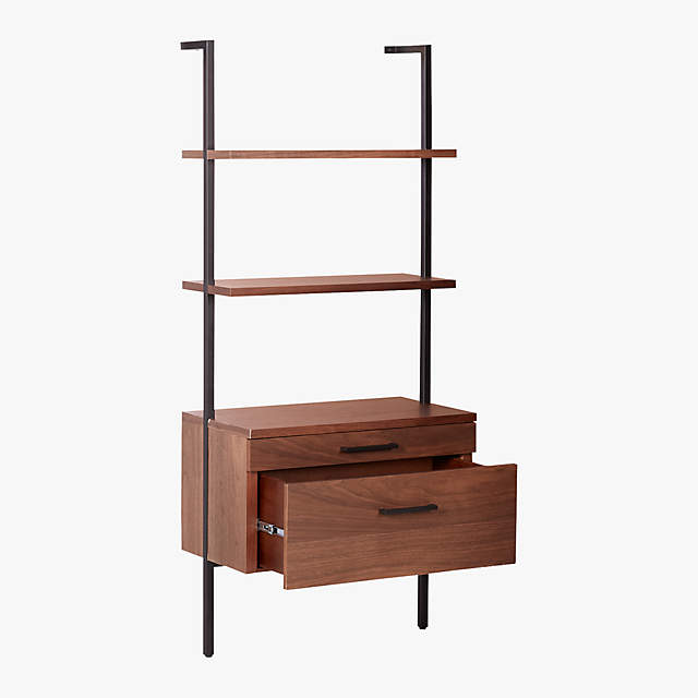 Helix Modern Walnut Wood Wall Mount Bookshelf With Drawers 70'' Reviews ...