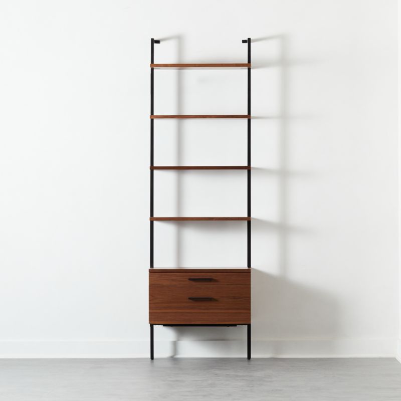 Helix 96 Walnut Bookcase With 2 Drawers Reviews Cb2