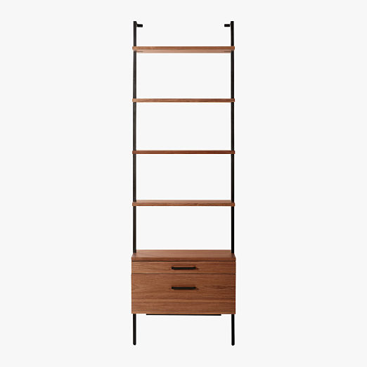 Helix 96" Walnut Bookcase with 2 Drawers