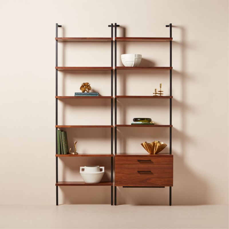 Helix 96" Walnut Bookcase with 2 Drawers - image 3 of 9