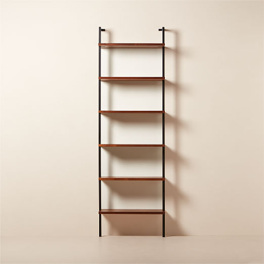 Helix 96" Walnut Wood Wall Mount Bookshelf