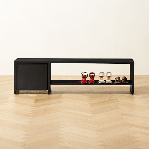 Hendricks 66" Black Metal Shoe Storage Bench