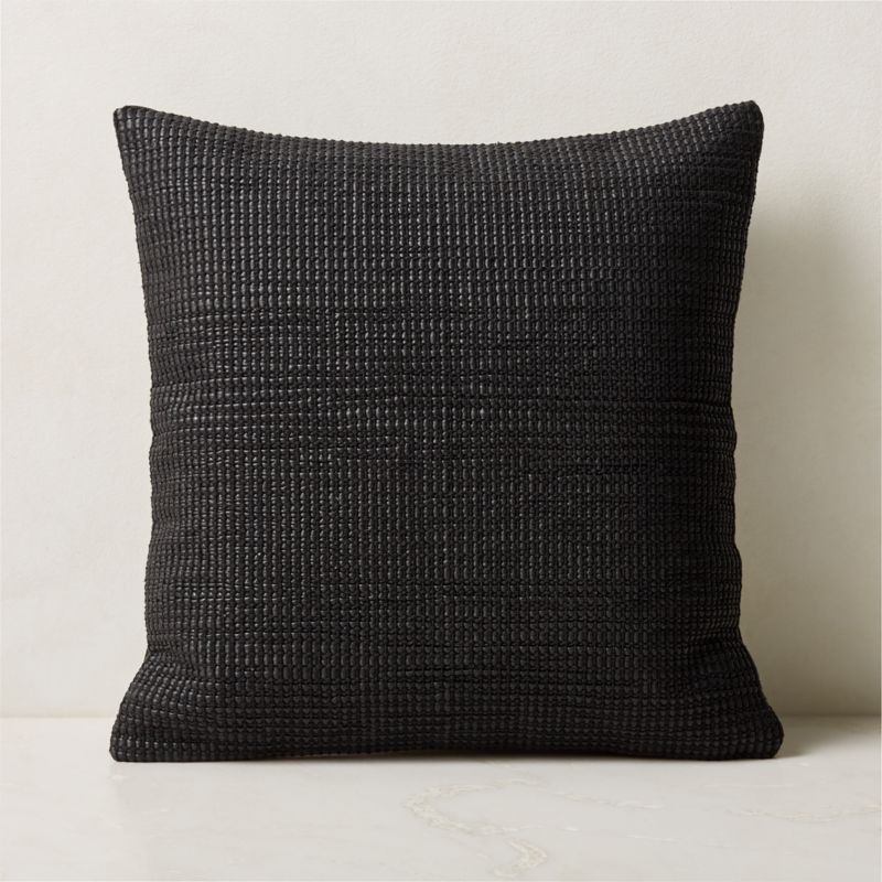 Hendrix Woven Black Leather Throw Pillow Cover 20'' + Reviews CB2