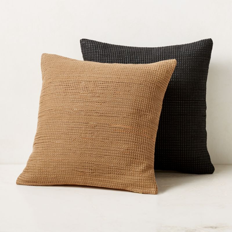 Hendrix Woven Light Brown Leather Modern Throw Pillow with Down