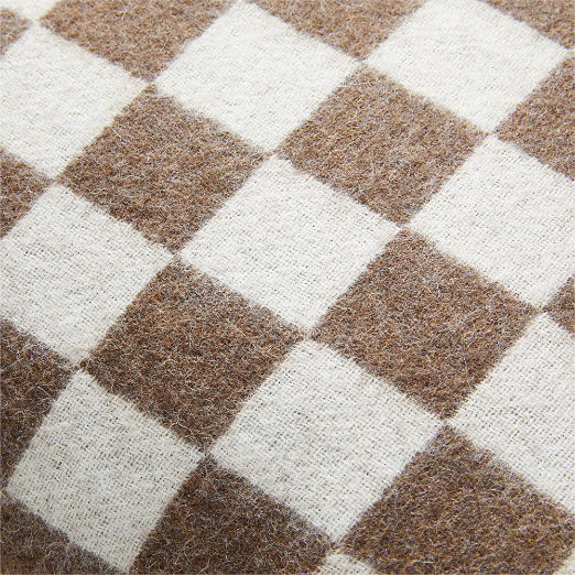 Henley Taupe and Ivory Checked Alpaca Throw Pillow with Feather-Down Insert 23"x23" by Blacksaw