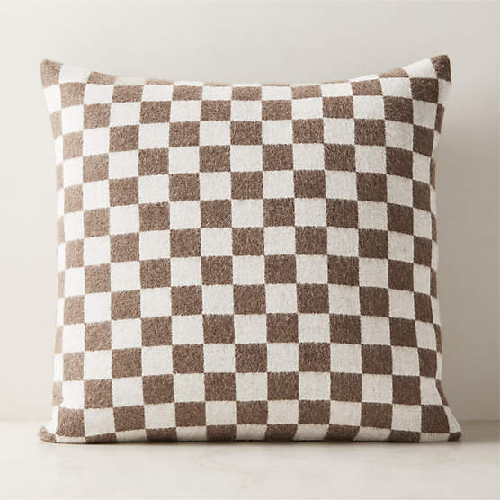 Henley Taupe and Ivory Checked Alpaca Throw Pillow with Feather-Down Insert 23"