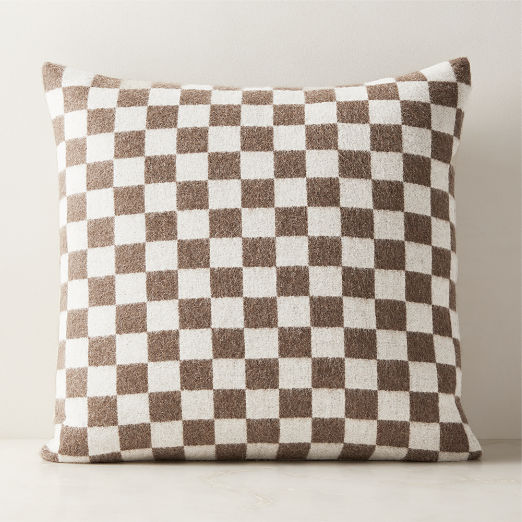 Henley Taupe and Ivory Checked Alpaca Throw Pillow with Down-Alternative Insert 23"x23" by Blacksaw