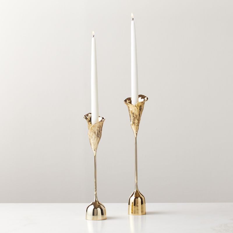 Hepburn Brass Taper Candle Holders Set of 2 + Reviews | CB2