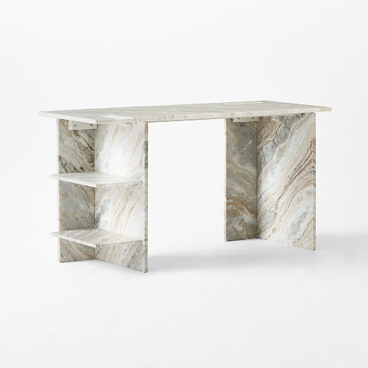 Hera Torrento Brown Marble Desk with Shelves