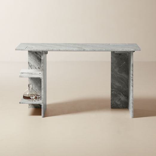 Hera Torrento Brown Marble Desk with Shelves