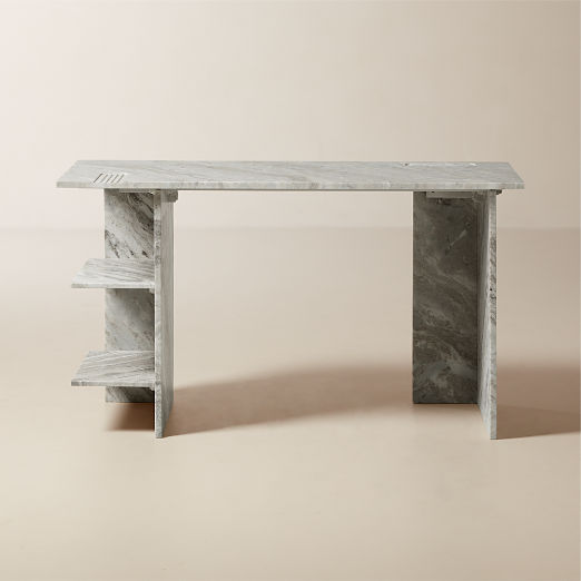 Hera Torrento Brown Marble Desk with Shelves