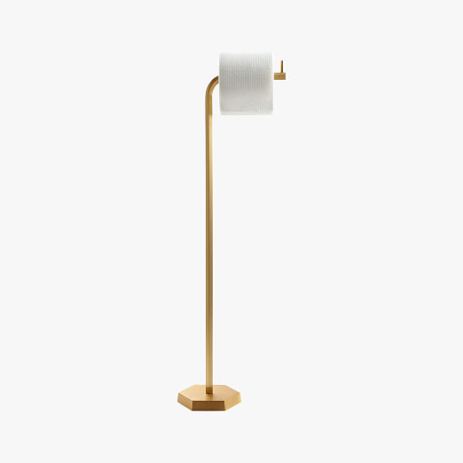 Hex Brass Standing Toilet Paper Holder