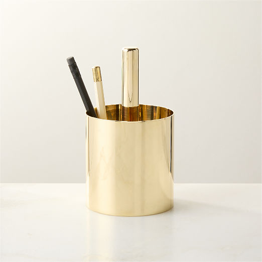 Hierarchy Unlacquered Polished Brass Pencil Cup by Bill Curry