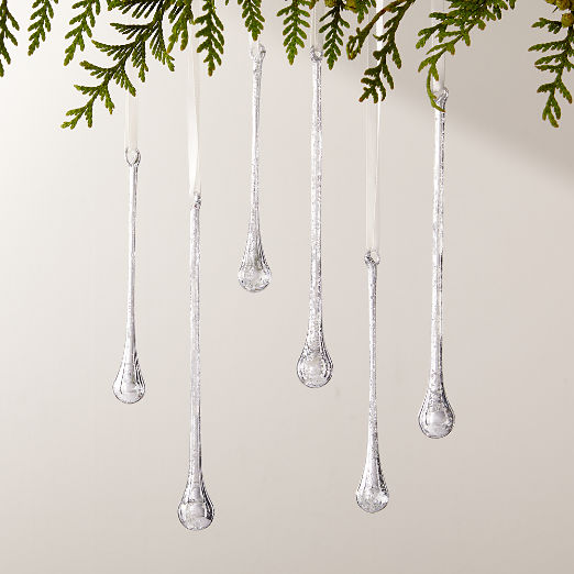 Hailee Teardrop Silver Mercury Glass Christmas Tree Ornaments Set of 6