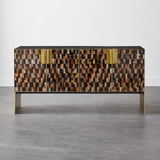 Tiled Horn and Acacia Wood Credenza