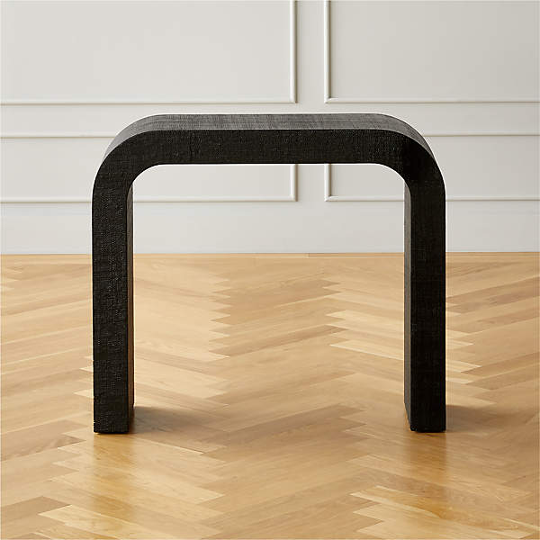 Horseshoe Black Lacquered Linen 36, 36 In Long Console Table