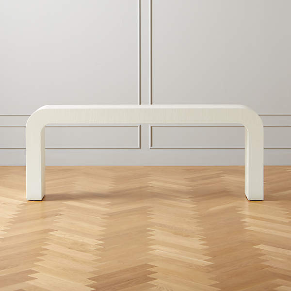Horseshoe Modern Ivory Lacquered Linen Console Table 80