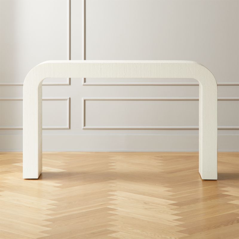 Horseshoe Modern Ivory Lacquered Linen Console Table 36'' + Reviews