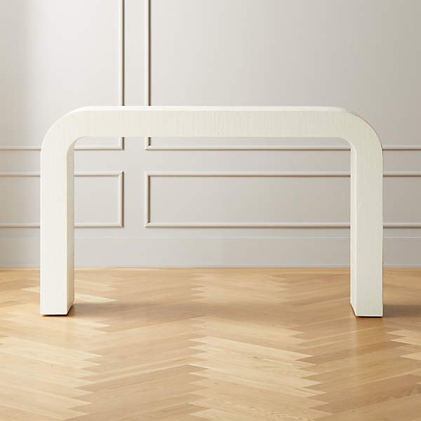Horseshoe Ivory Lacquered Linen 52, Console Table White Lacquer