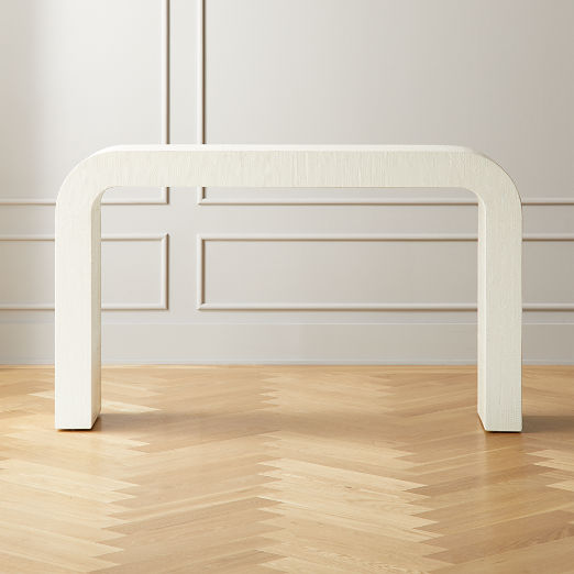 Horseshoe 52" Ivory Lacquered Linen Console Table