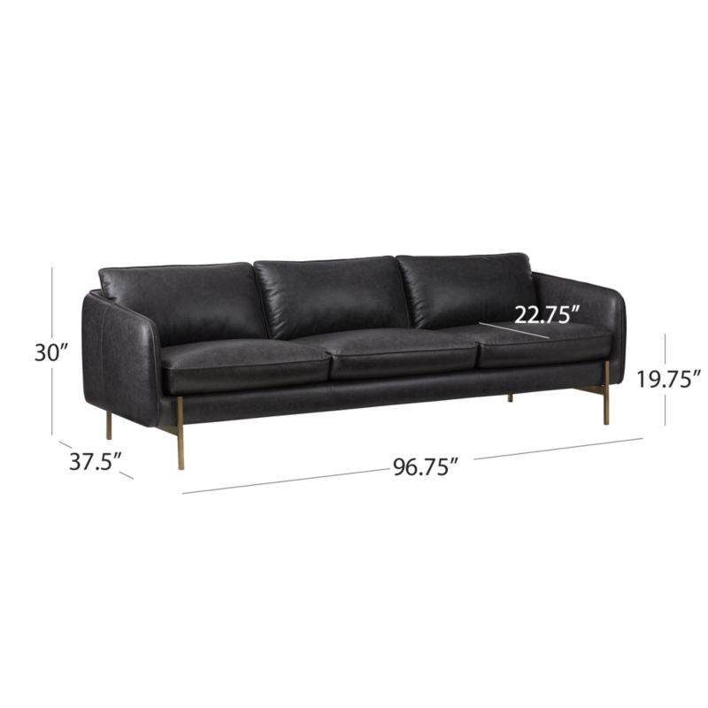 View Hoxton 96.75" Black Leather Sofa. - image 3 of 13