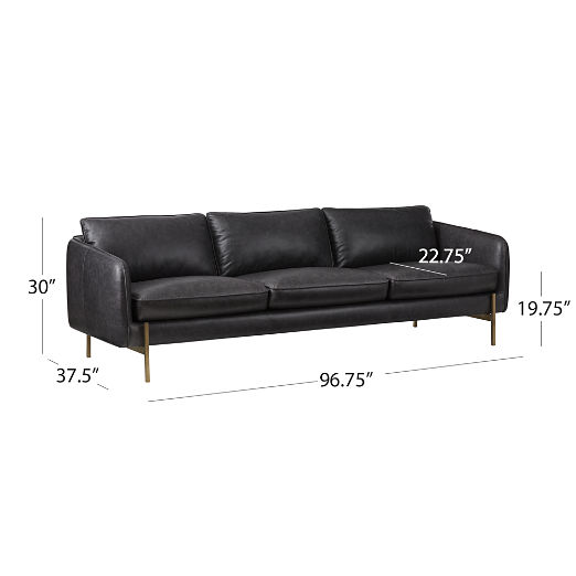 Hoxton 96.75" Black Leather Sofa.