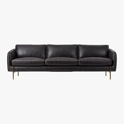 Hoxton 96.75" Black Leather Sofa.