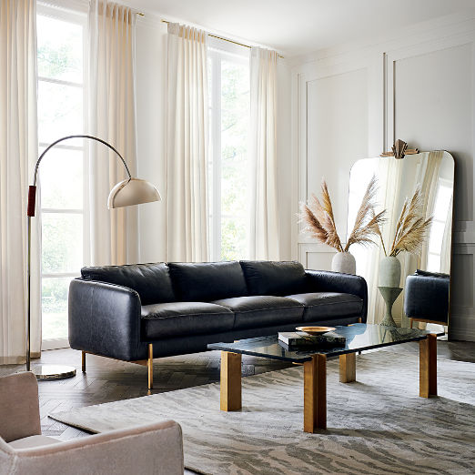Hoxton 96.75" Black Leather Sofa