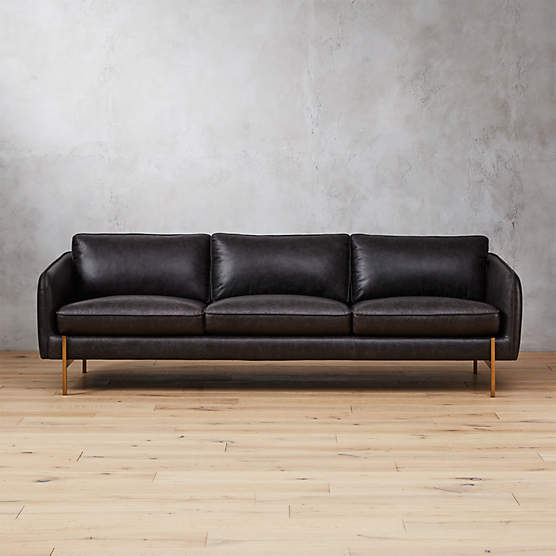 Hoxton 96.75" Black Leather Sofa.