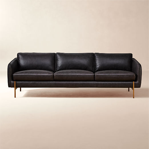 Hoxton 96.75" Black Leather Sofa