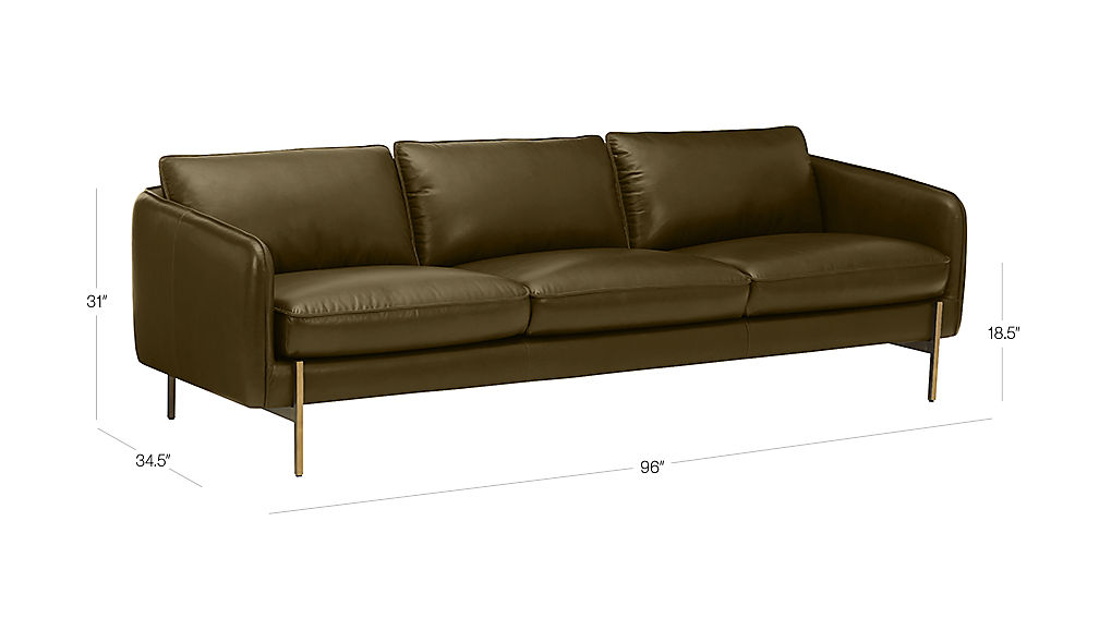 Hoxton Olive Green Leather Sofa + Reviews CB2