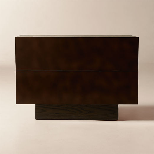 Hudson 2-Drawer Lacquered Dark Brown Wood Nightstand