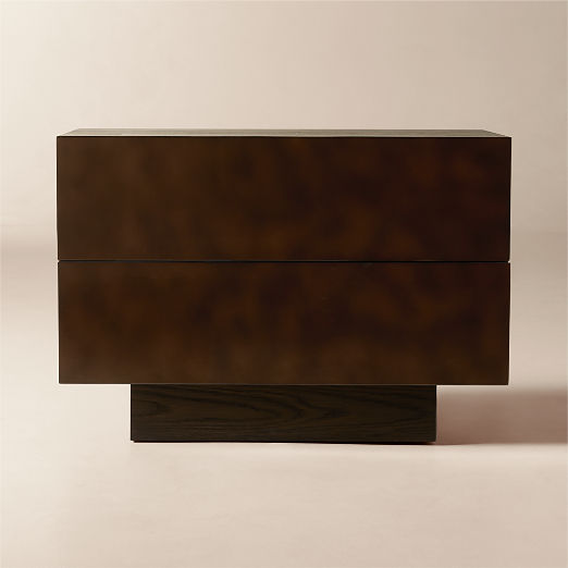 Hudson 2-Drawer Lacquered Dark Brown Wood Nightstand