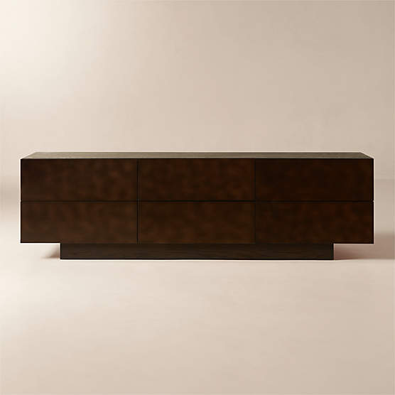 Hudson 90" Lacquered Dark Brown Wood 6-Drawer Dresser
