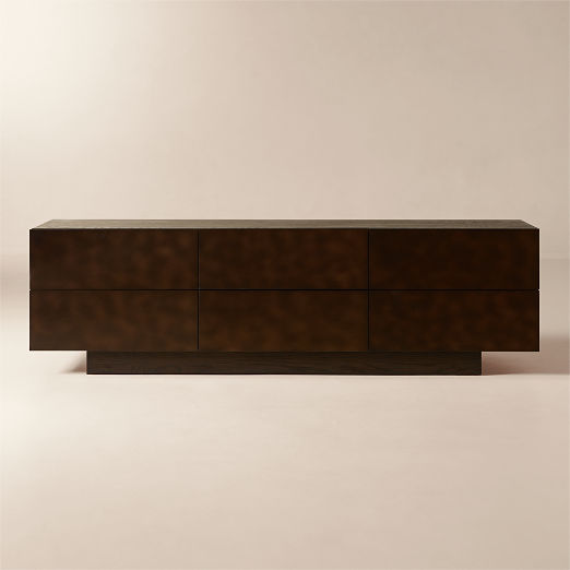 Hudson 90" Lacquered Dark Brown Wood 6-Drawer Dresser