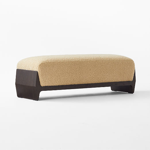 Hugo 55" Light Brown Boucle and Dark Wood Bench