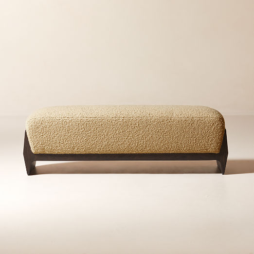 Hugo 55" Light Brown Boucle and Dark Wood Bench